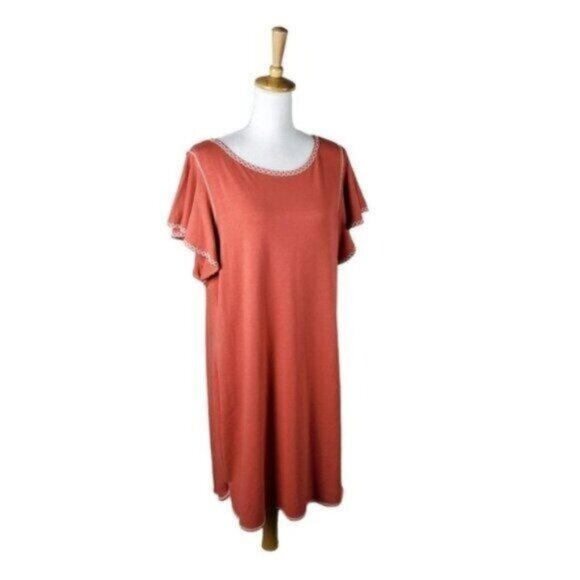 Max Studio Flutter Sleeve Embroidered Shift Dress Terra Cotta Red Size XL - Picture 9 of 9